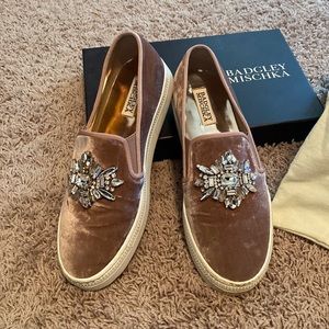 Badgley Mischka Women's Barre Embellished Velvet Slip-On Sneakers size 8.5